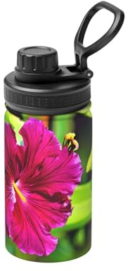 Bouteille d'eau isotherme en métal avec imprimé fleur d'hibiscus - 355 ml - Bouteille de sport spatiale pour garder le froid et le chaud
