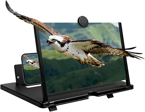 Loupe d'Écran pour Téléphone Portable, Amplificateur d'Écran HD 10/12 Pouces pour Films, Vidéos et Jeux, Version Bureau avec Support Pliable, Compatible avec Tous Les Smartphones (Noir-12 Pouces)