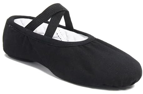 Flickor Dam Balett Tofflor Skor Vuxen Delad Sula Gymnastik Träning Canvas Mjuk Barn Ballerina Dans(Black2,28)