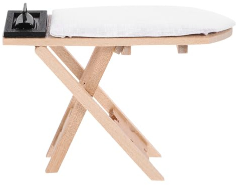 ifundom Mesa de Hierro en Miniatura para Casa de Muñecas, Kit de 2 Piezas Mini Tabla de Planchar y Plancha Negra, Muebles de Madera Creativos, Adorno Decorativo para Juguetes y