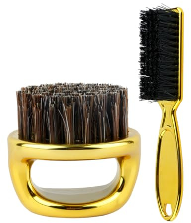JECOMPRIS Juego de Cepillos para Cortar el Pelo para Barbero de Cuello Dorados Cepillos Profesionales Mango Largo y Anillo y Eliminar Cabello Suelto en Vello Facial y Cabello