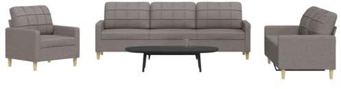 WDGJJFECNMUEHI 3-TLG. Sofagarnitur Stoff Taupe, Wohnzimmer Couchgarnitur mit Metallrahmen, weiches Polyester Sofa-Set für Wohnzimmer, Sessel 2-Sitzer 3-Sitzer, bequem und stabil