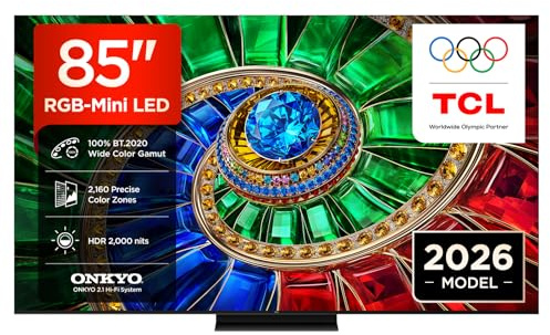 TCL 85RM7L Televisor 85 Pulgadas RGB-Mini LED 4K Smart TV, HDR 2000 nits, 144Hz Motion Clarity Pro, Onkyo 2.1, Dolby Vision & Atmos, IMAX Enhanced, Game Master, FreeSync Premium Pro, Google TV