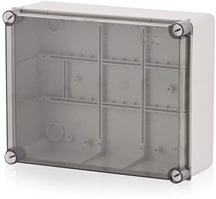 Aufputz Installationsgehäuse, Abzweigkasten Kunststoffgehäuse mit Scharnierschraube | 240x190x90mm | IP65 | Transparenter Deckel Verteilerkasten Leergehäuse Industriegehäuse, Abzweigdose