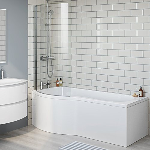 1700 mm Left Hand P-Shaped Bath Luxury Straight Bathtub with Shower Screen + Panel