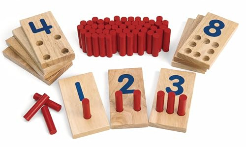 Excellerations Peg Number Board, Included: 10 Rubberwood Boards + 55 Wood Pegs + Storage Bag, Montessori Math Materials, Learning Manipulatives, Counting for Kids, Reggio Emilia Classroom Essentials