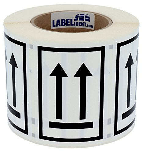 Warnetiketten 74 x 105 mm - Paket Aufkleber Doppelpfeil - Hier oben/Diese Seite nach oben/This side up - 1.000 Versandaufkleber auf 1 Rolle(n), Polyethylen weiß-schwarz