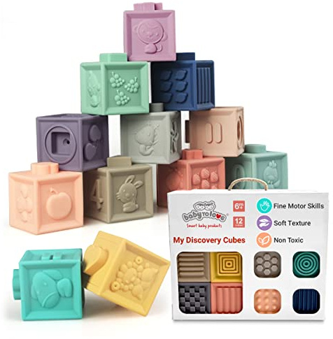 BabyToLove cubi educativi sensoriali | Cubi impilabili morbidi Montessori neonato 0-12 mesi | Giochi montessori 6 mesi per motricità fine e apprendimento | Gioco educativo prima infanzia