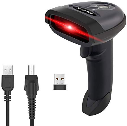 NetumScan Trådlös streckkodsskanner 2-i-1 (2,4 G trådlös och USB-trådbunden) Handhållen 1D streckkodsläsare USB-uppladdningsbar för dator MAC bärbar dator NS1698W