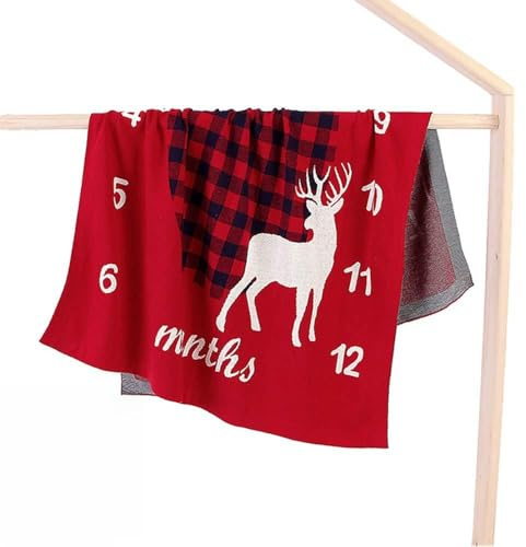 Odot Strickdecke Babydecke Kuscheldecke Monate, Kinderwagen im Freien Kinderdecke Krabbeldecke Perfekt für Mädchen und Jungen Babys Geschenk Gaze-Speicheltuch, Weihnachten (100 * 80cm,Rot)