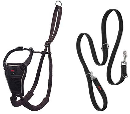 HALTI No Pull Harness & Training Leash Large Combination Pack - Stop Dog Pulling, Black, Adjustable, Lightweight, Easy to Use for Large Dogs