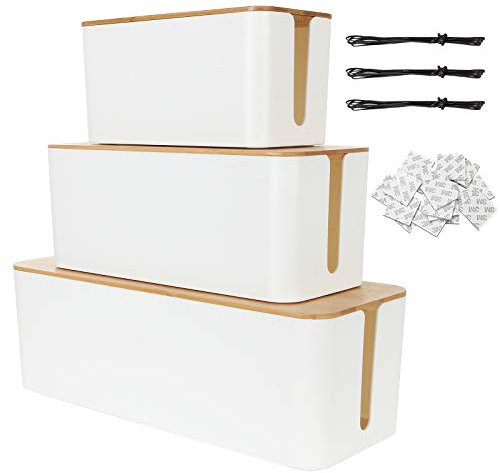 ASelected Cable Management Boxes Pack of 3 Cable Tidy Box Plastic Wire Organisers Hide Extension Lead and Electrical Cables (White)