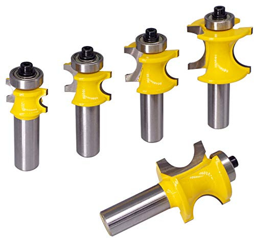Wolfride Bullnose Kugelfräser Holz Fräser-Bit-Set, 1,27 cm Schaft, 5 Stück, halbrunde Fräser-Bits, Durchmesser 1/4 Zoll, 3/8 Zoll, 1/2 Zoll, 5/8 Zoll, 3/4 Zoll