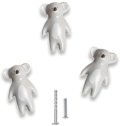 uulu 3 Stück niedliche Tierknäufe Kinder Schubladengriffe Keramik Kinderzimmer Knöpfe Kinderzimmer Tür Schrank Knöpfe DIY schöne Schrankgriffe Schubladenknauf für Kinder, mit Schrauben (3, Koala)