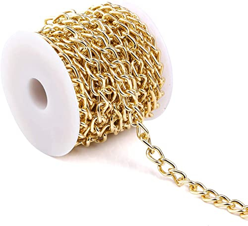 Gold Chains forJewelry Making 5m Brass Chunky Thick Curb Roll Craft Chains | Bulk with Spool Roll Link Chains for Jewelry Making Brass Gold Chains for Necklace Belt Jeans Bags Chains Crafts Accessories