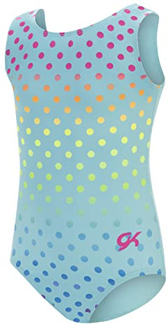 GK Stars Gymnastics & Dance Leotard for Girls and Toddlers - Activewear One Piece Outfit in Fun Colorful Prints (Child Medium, Polka Dot Party)