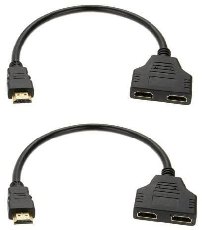 Tec-Digi Dual HDMI Splitter, PACK OF 2 1080P HDMI Male to Dual HDMI Female 1 to 2 Way Splitter Cable Adapter For DVD Players/PS3/HDTV/STB & Most LCD Projectors