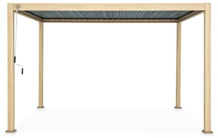 Alice's Garden – Pergola bioclimática, color madera clara, triunfo – 3 x 4 m. Aluminio. Cuchillas orientables