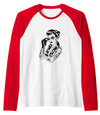 Rockabilly Frau, tätowierte Dame Tattoo Design Shirt cool Raglan