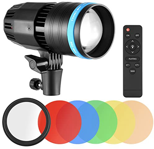 Andoer 50 W Luce Video LED, COB Fotografia Luce Continua 5500 K Dimmerabile CRI90+ Lente d'ingrandimento integrata con Telecomando 5 Filtri di Colore per Ritratto Matrimonio Fotografia Prodotti di