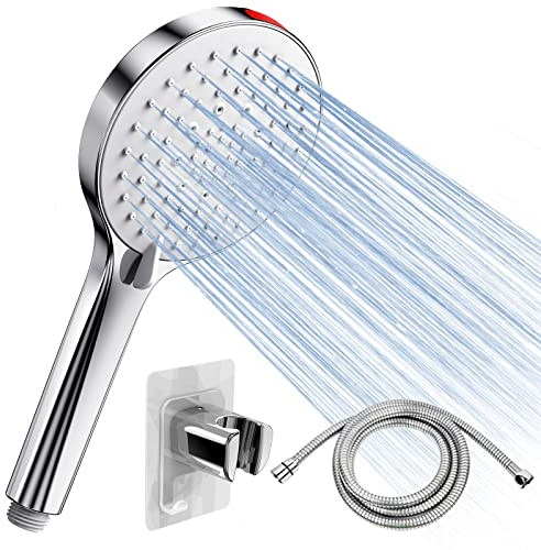 SREWOHS Duschkopf und Schlauch – Hochdruck-Duschköpfe und 1,6 m Schlauch mit Power-Flush Spray Druckverstärker Duschkopf für Niederdruck Universal großer Brauseschlauch und Kopf, Chrom