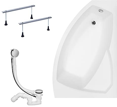 KOLMAN Badewanne RIMA Eckbadewanne 170x110 Rechts ohne Verkleidung, Ablaufgarnitur und Füßen Komplettset 3in1 Premium Original Acryl Wanne Siphon