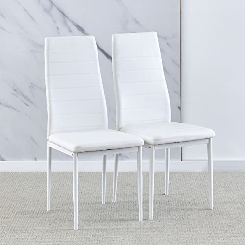 Rainbow Tree Set of 2 White PU Leather Dining Chairs High Back with Metal Legs for Dining Room Kitchen, Side Chairs for Restaurant Office Meeting Home/Commercial (2, PU Leather White)