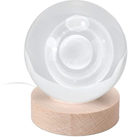 3D Saturn Nacht Lampe, Kristall Kugel Nachtlicht LED Glas Ball Nacht Lampe mit Holz Basis, Fantasy Dekor Crsytal Ball Saturn LED Galaxy Planet Nachtlicht Geschenk Schlafzimmer Dekor(Warmes Licht)