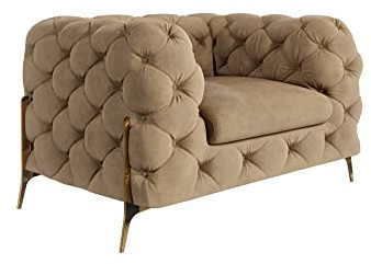 S-Style Möbel Milton Chesterfield Sessel Loungesessel Lesesessel Cocktailsessel Clubsessel Mini Sofa 1-Sitzer Couch Wohnzimmer Möbel 125x100x73 cm Beige
