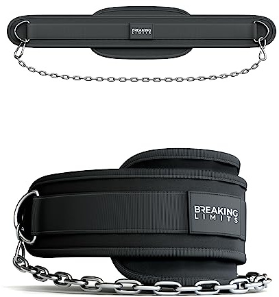 Breaking Limits Dip Ceinture de poids pour bodybuilding, musculation, haltérophilie, chaîne de 96 cm, capacité de charge de 100 kg, taille unique, noir