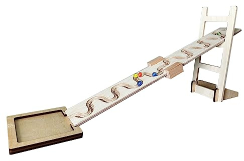 Basic - Murmelbahn-Set, 2 Schlängelplatten inkl. Turm Auffangschale, Glasmurmeln, Kugelbahn,Holzspielzeug