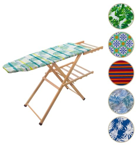 Mediawave Store - Asse da Stiro in Legno Modello MARA, Richiudibile, con Supporto per Caldaia, 141X82X45cm, con Piedini Antiscivolo, Asse da Stiro in Legno Modello LADY