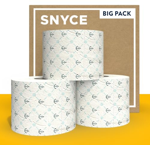SNYCE Happy Sailor Toilettenpapier mit Anker-Design - Spar-Pack mit 90 Rollen und 300 Blatt - soft und reißfest – 3-lagig - plastikfrei verpackt