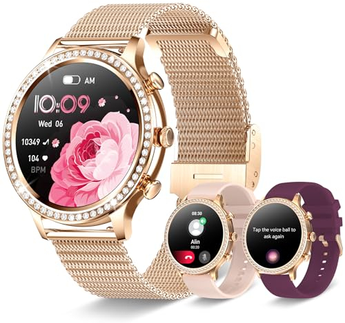 INNOFOVO Montre Connectée Femme Ronde avec Appel Bluetooth, Smartwatch IP67 avec Fonction Féminine Cardiofréquencemètre Moniteur de Sommeil SpO2, 19 Sportifs, Montre Podometre pour Android iOS