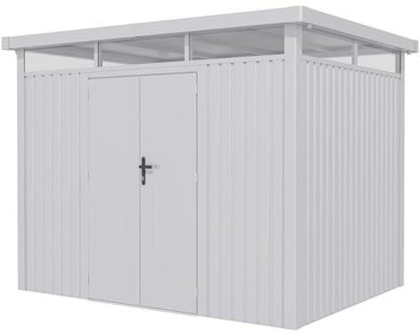 BillyOh Metal Garden Shed - 10x8 ft Centro Pent Roof Outdoor Storage Cabinet for Tools & Bike with Lockable Doors, PC Windows - 0.5-1.2mm Galvanized Steel Frame for Garden Storage Shed Solutions