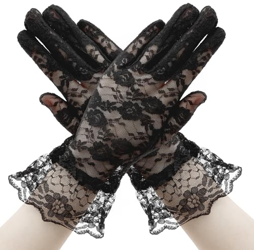 SycloPak Gants En Dentelle Noire Florale Pour Femmes, Court Opéra De Soirée, Élégante Danse De Mariage, Short Lace Gloves