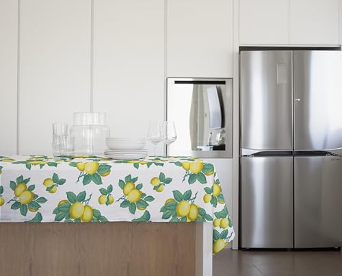 Gemitex Tradition vaxad plyschduk vattentät och fläckbeständig dekoration 4138 Sorrento citroner perfekt x kvadratiska och runda bord för 10/12 personer 140 x 240 cm tillverkad i Italien med