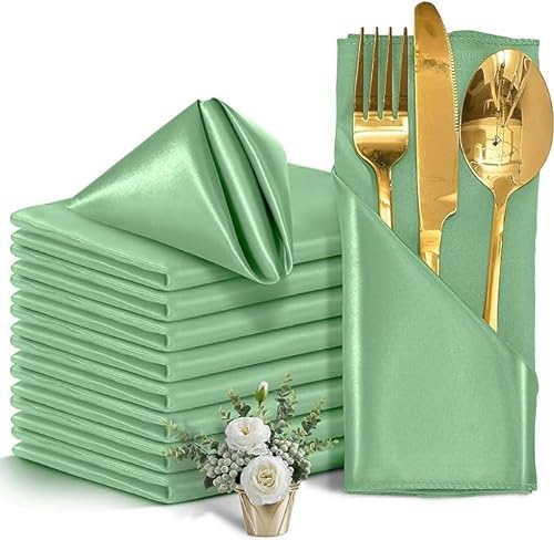 NANZU 43 * 43CM 24/50/100 PCS Salbeigrün Quadrat Satin Stoffservietten Wiederverwendbare Tischservietten Für Hochzeit Hotel Dekor Damast Stoffservietten