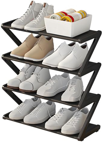 Schuhregal,4 Ebene Stapelbar Schuhablage,Schuhregal Klein Schuhschrank Platzsparend Schuhaufbewahrung,Schlank Stapelbar Fußwarenaufbewahrung für Wohnzimmer,Flur,Badezimmer Shoe Rack (Klein Schwarz)