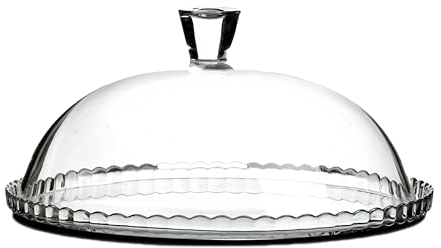 Plat à Tarte Rond avec Cloche, Plat à gâteau, Plat de Service en Verre Transparent - Diamètre 32.2 x Hauteur 15.4 cm- JUANIO -
