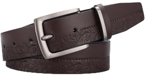 LVUNZJCA Gürtel für Herren Herrengürtel mit geprägter Dornschließe, Vintage-Gürtel für Jeans, lässig(Farbe:Dark brown,Size:115cm)