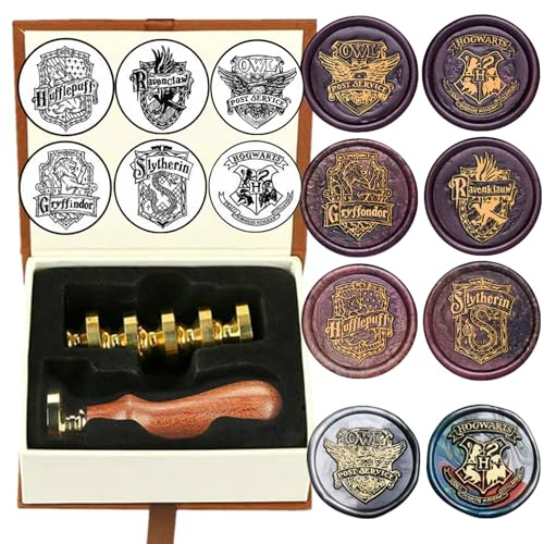 Wachs Siegel Stempel Set, Atopbb 6 Pcs Eule SiegelWachs Stempel Kupfer Siegel für 1 Pcs Holzgriff, Retro Vintage Wachs SiegelStempel Kit Geschenkbox für Weihnachten und Schwein Thema Party (1A)