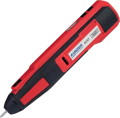KUNZER 7AG01 Akku-Gravierstift, für Stahl, Kunststoff, Holz, Stein, Glas | Akku 2000 mAh, Leder, mit 5 Schablonen, Gravur, Ladekabel, Anzeige, Ladezeit, Kontrolle