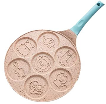 NSTVVEE Saucepan Seven-Hole Breakfast Frying Pan Animal Face Design Multi-Function Wheel Pancake Pan Small Egg Dumpling Frying Mould Wok (Onecolor)
