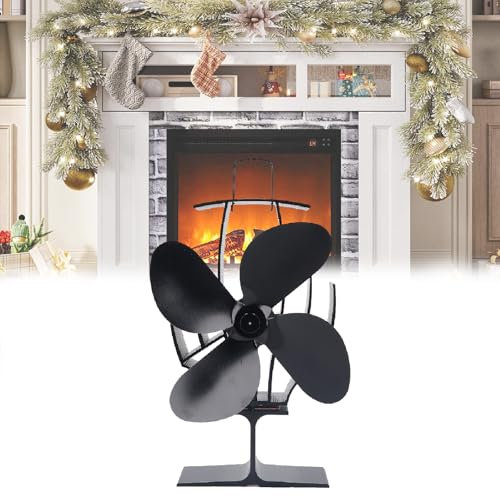 UEGFSIJRF Heat Powered 4 Blades Stove Fan Strong Airflow 1500rpm Low Noise Wood Burner Fan for Fireplace Stove Grate