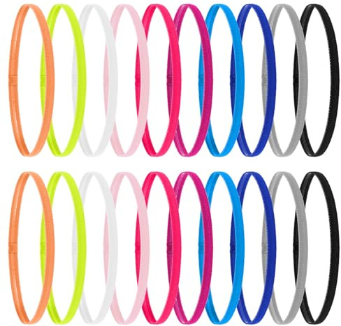 20 Stück Haarband Sport Jungs Haarbänder Kinder Dünn Antirutsch Elastische Stirnband Kinder Jungen Stirnbänder für Fußball Yoga Laufen(10 Farben)