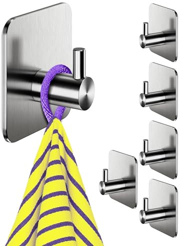 4happy Handtuchhaken ohne Bohren, Fb. Silber – Set mit 6 Handtuchhalter ohne Bohren, Edelstahl Klebehaken, wasserdichte Haken selbstklebend, praktische Handtuchhaken, Badezimmer Handtuchhalter