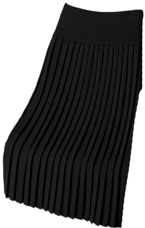 Gonna Midi in Maglia Donna - Gonna A Pieghe Oversize in Maglia Autunnale E Invernale, Vita Alta, Snellente, Moda Casual Femminile, Gonna A Trapezio, Gonna Casual in Maglia Coordinata, Nera M