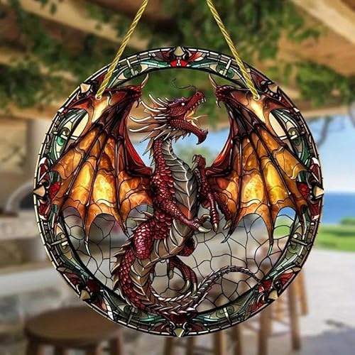 Colorful Acrylic Decorative Windows And Walls Home Decoration Ornaments Outdoor Garden 2D Paintings Artworks Red Flying Dragon Suncatcher Hanging Ornaments Sun Catcher