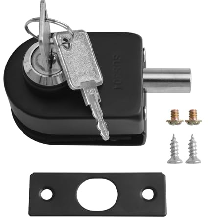 UFURMATE Serrure de porte en verre noir, sans cadre, antidérapante, 2 touches, installation facile, verre de 10 à 12 mm d'épaisseur